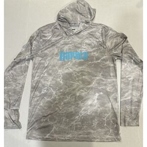 Rapala Elements Performance Hooded Long Sleeve Gray Blue Logo Men's Size Small